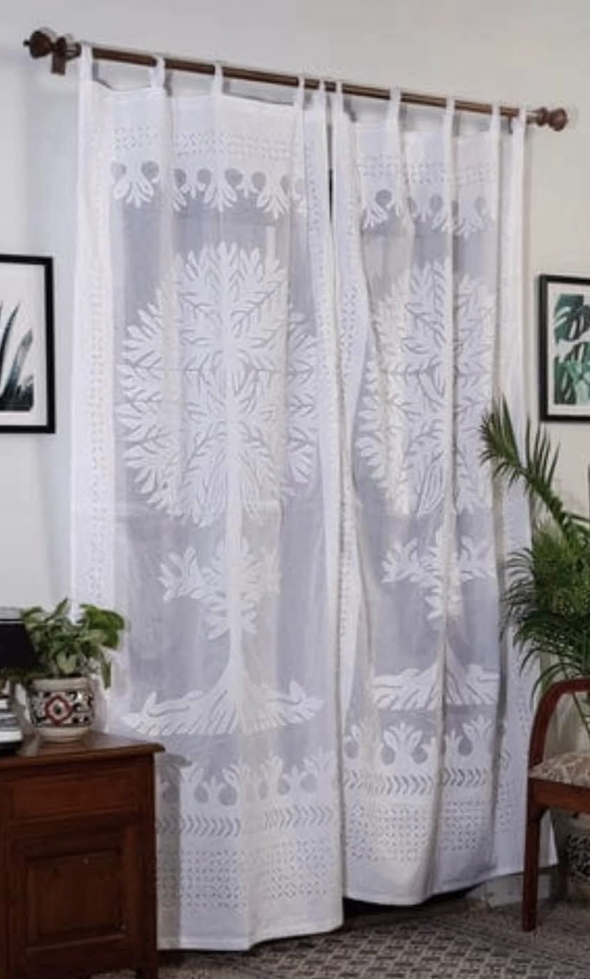 Exquisite Applique Work Cotton Curtain - 7 ft x 40"