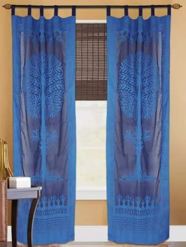 Exquisite Applique Work Organdy & Cotton Curtain - 7 ft