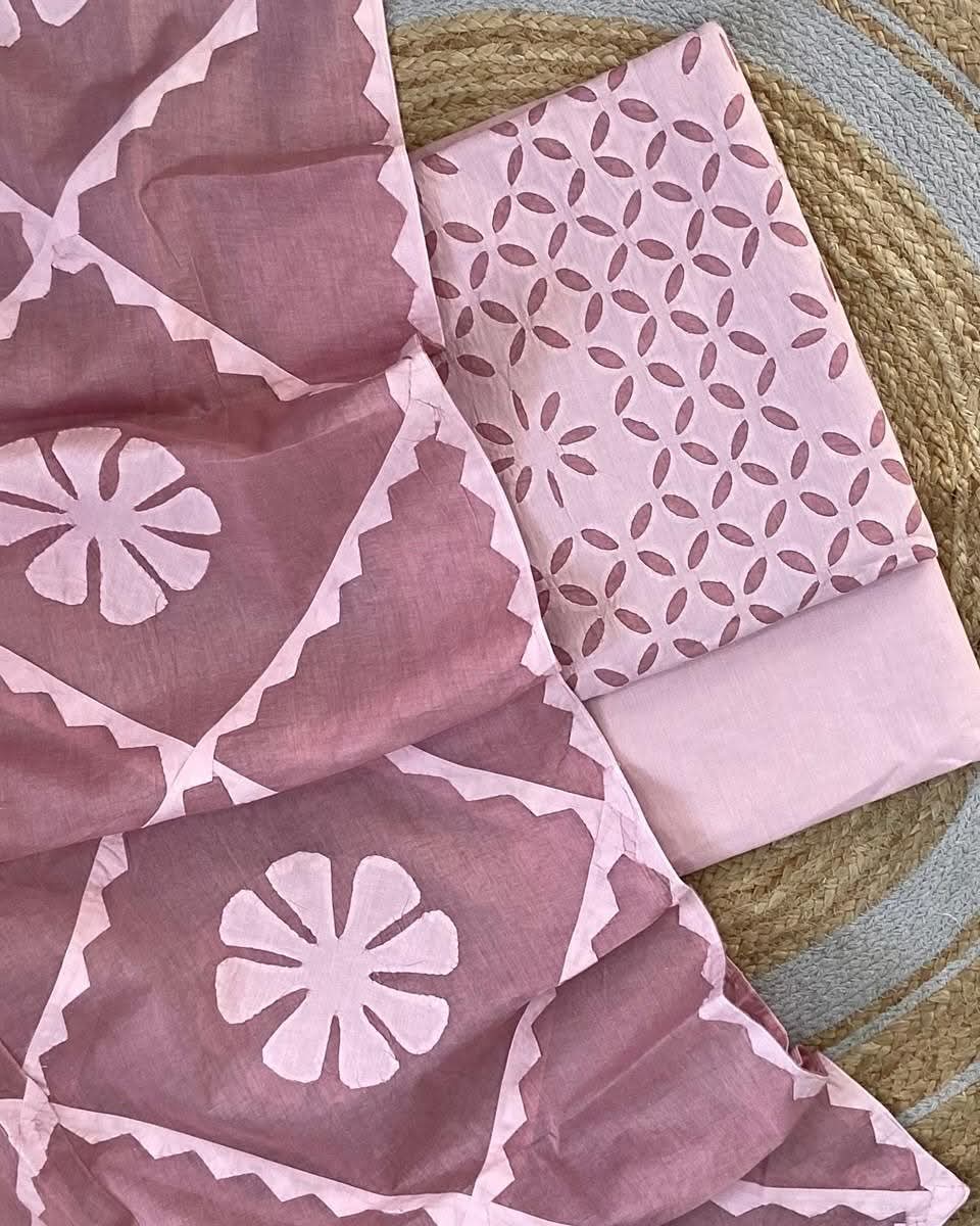 Designer Applique Work Unstitched Cotton & Organdy Suit – (3 Piece - 2.5m Each)