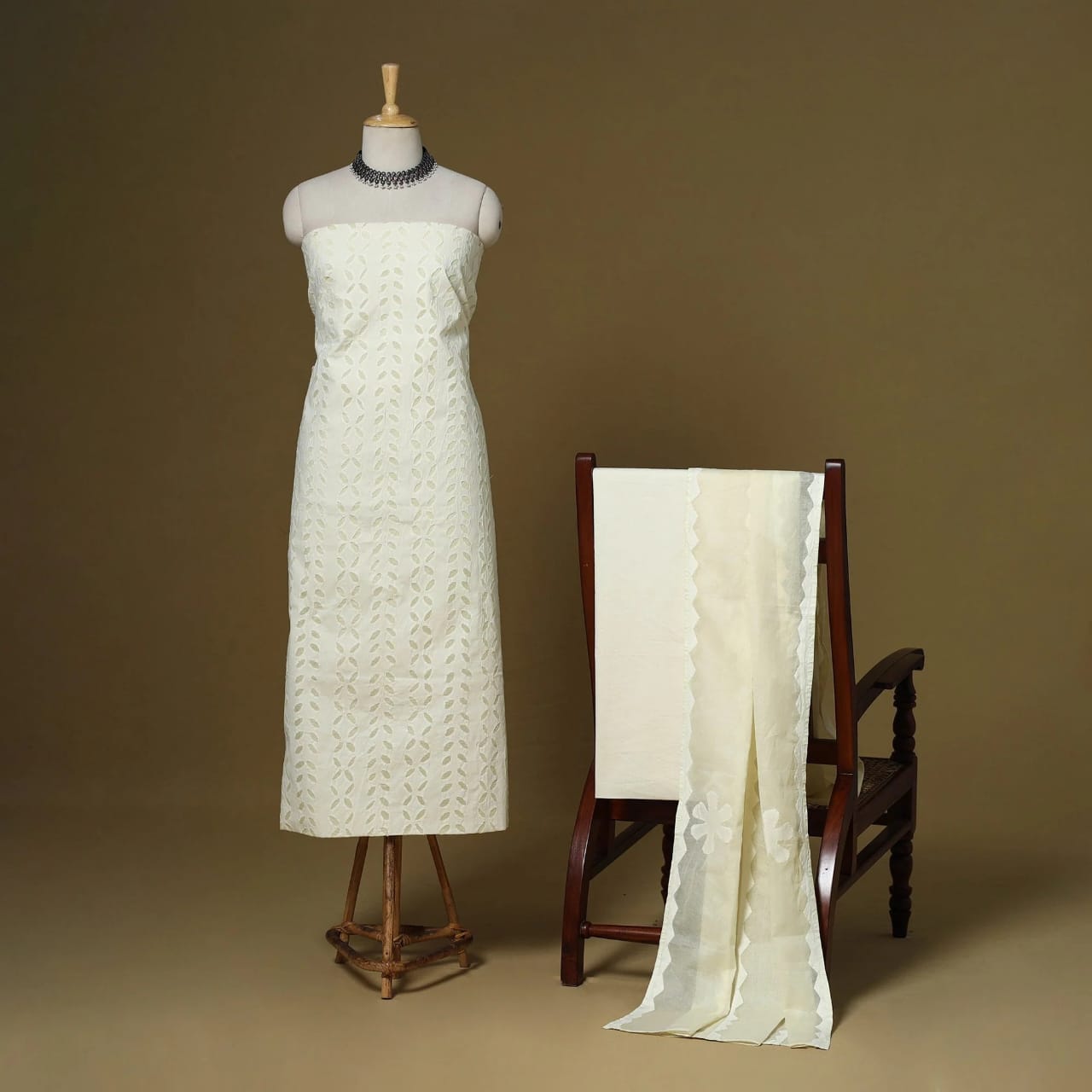 Premium Handcrafted Barmeri Applique Cut Work 3pc Dress Material | Cotton & Organdy | 106