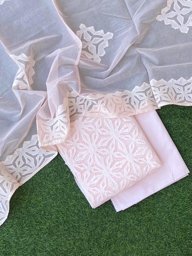 Premium Handcrafted Applique Work in Cotton & Organdy Unstitched Suit | 3-Piece