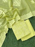 Premium Handcrafted Applique Work in Cotton & Organdy Unstitched Suit | 3-Piece
