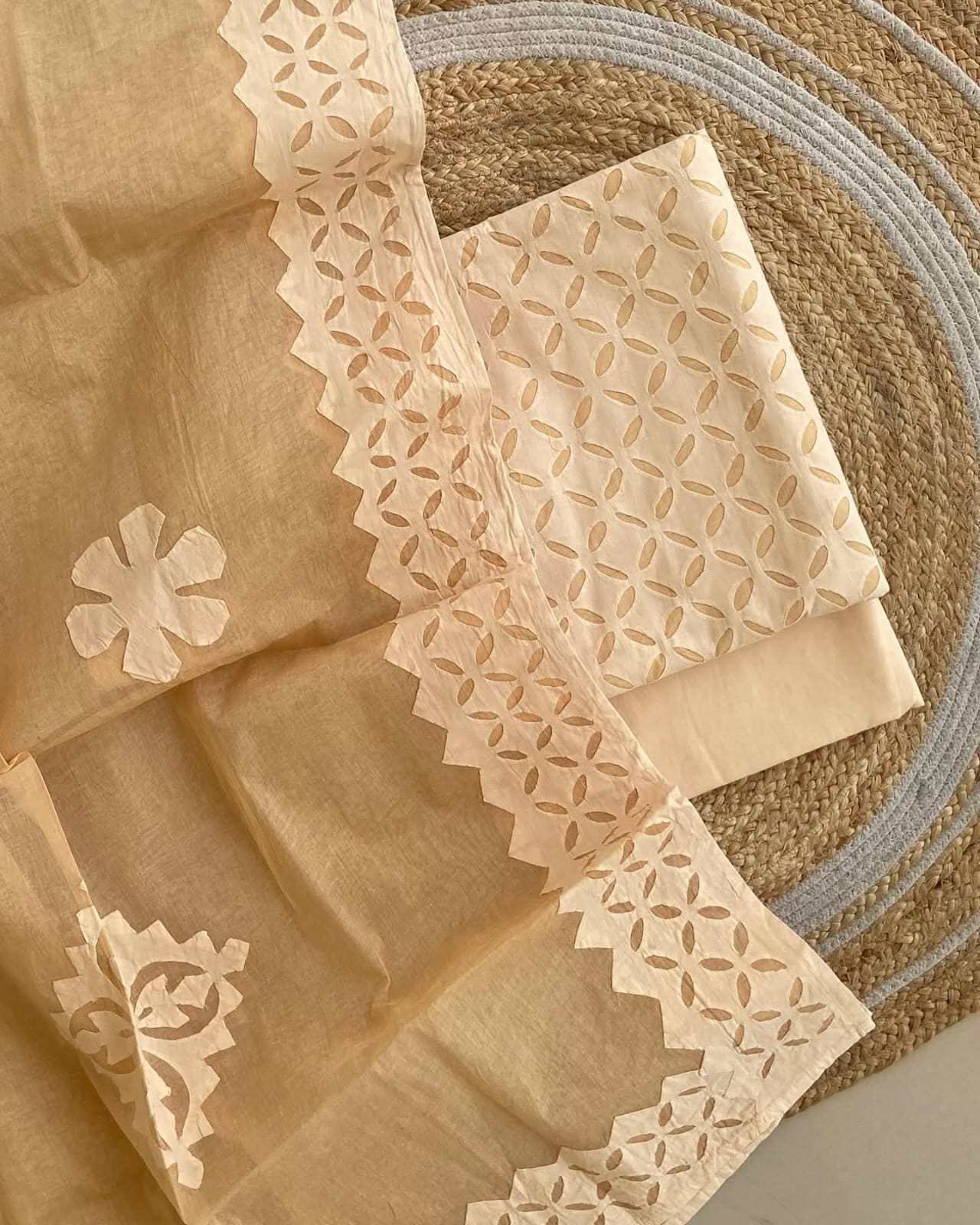 Premium Handcrafted Applique Work in Cotton & Organdy Unstitched Suit | 3-Piece