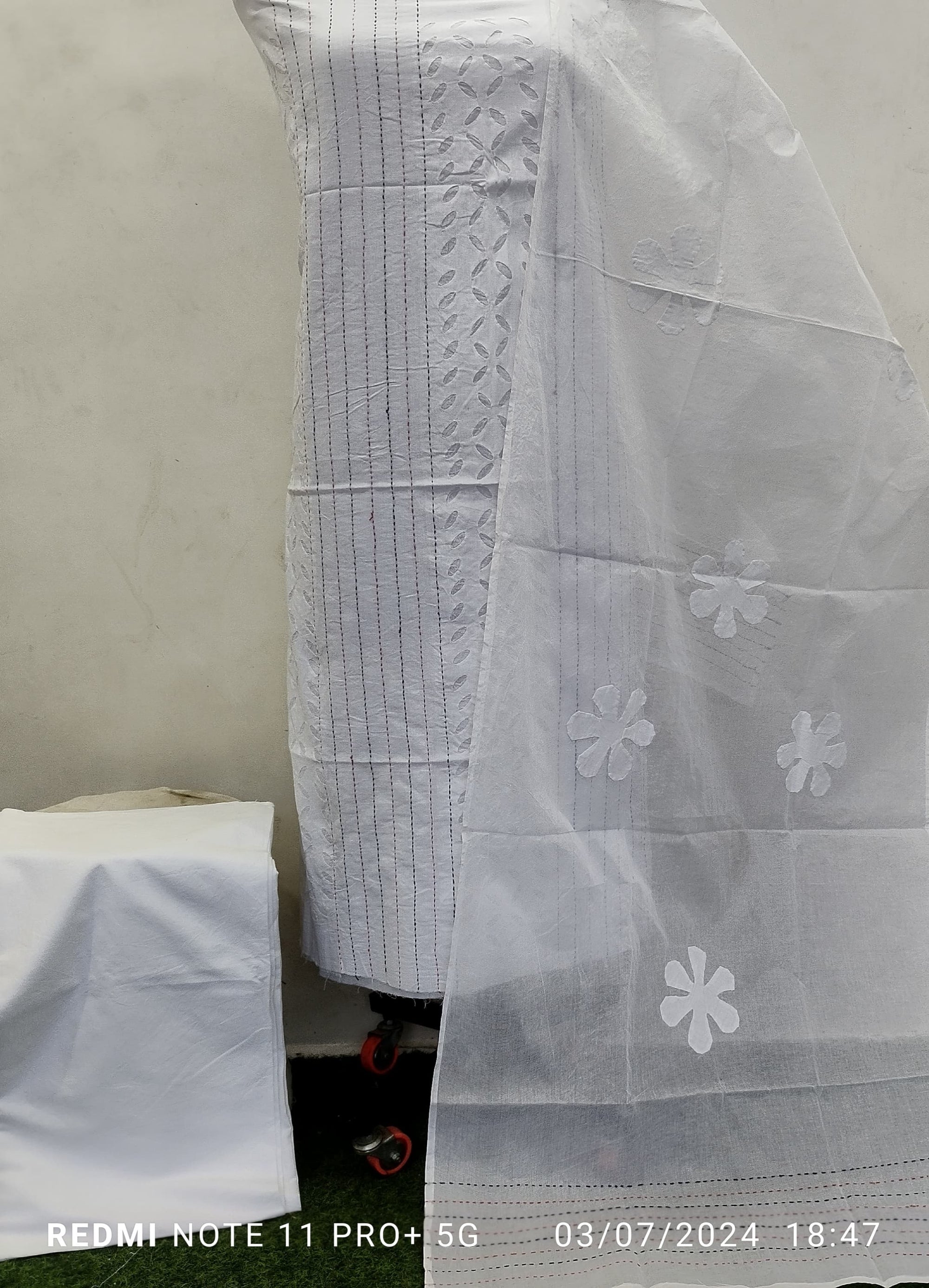 Premium Applique & Kantha Dress Material - Cotton & Organdy (2.5m Each)