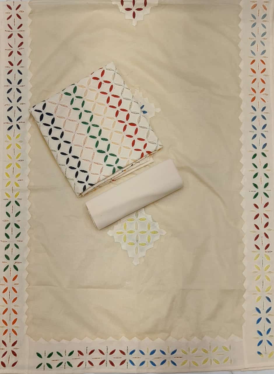 Handcrafted Applique Work & Suzani Hand Embroidery – Unstitched Cotton & Organdy Suit (3-Piece)