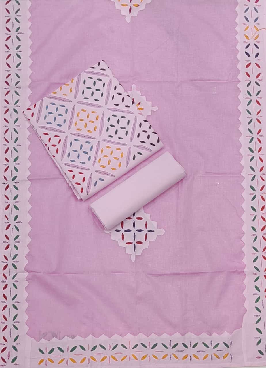 Handcrafted Applique Work & Suzani Hand Embroidery – Unstitched Cotton & Organdy Suit (3-Piece)