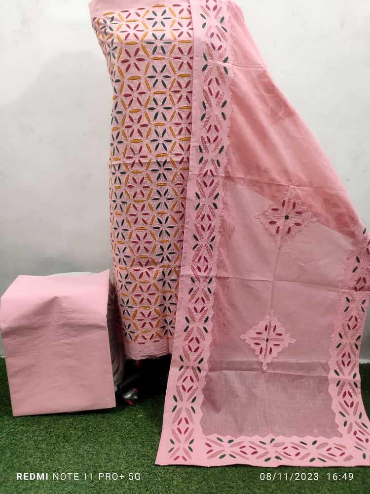 Handcrafted Applique Work & Suzani Hand Embroidery – Unstitched Cotton & Organdy Suit (3-Piece)
