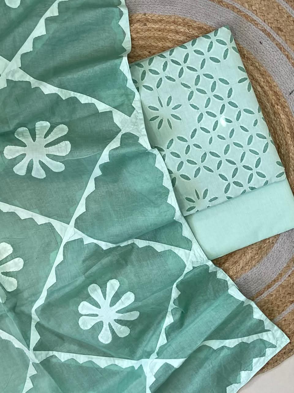 Designer Applique Work Unstitched Cotton & Organdy Suit – (3 Piece - 2.5m Each)