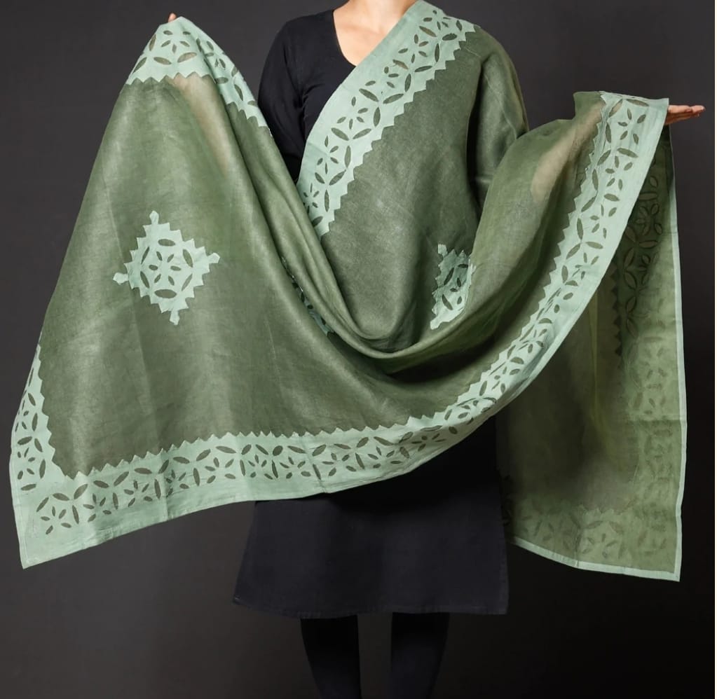 Premium Handcrafted Applique Work Dupatta in Organdy & Cotton (2.5m x 34")