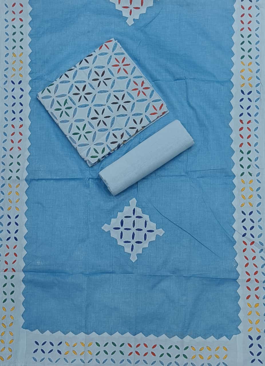 Handcrafted Applique Work & Suzani Hand Embroidery – Unstitched Cotton & Organdy Suit (3-Piece)