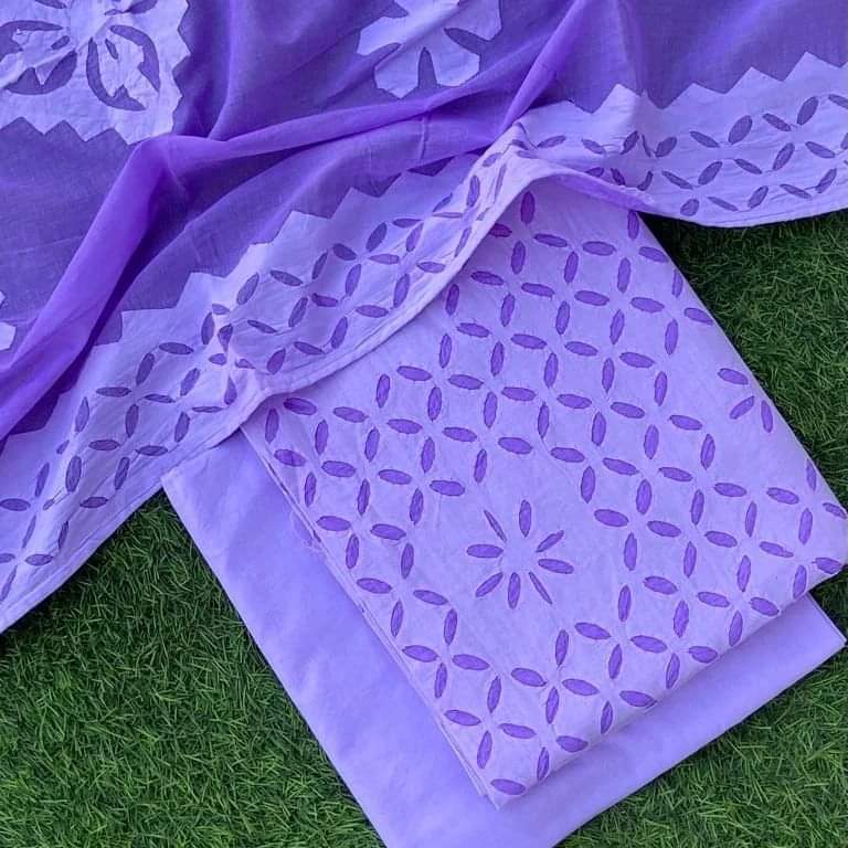 Premium Handcrafted Applique Work in Cotton & Organdy Unstitched Suit | 3-Piece