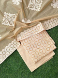 Premium Handcrafted Applique Work in Cotton & Organdy Unstitched Suit | 3-Piece
