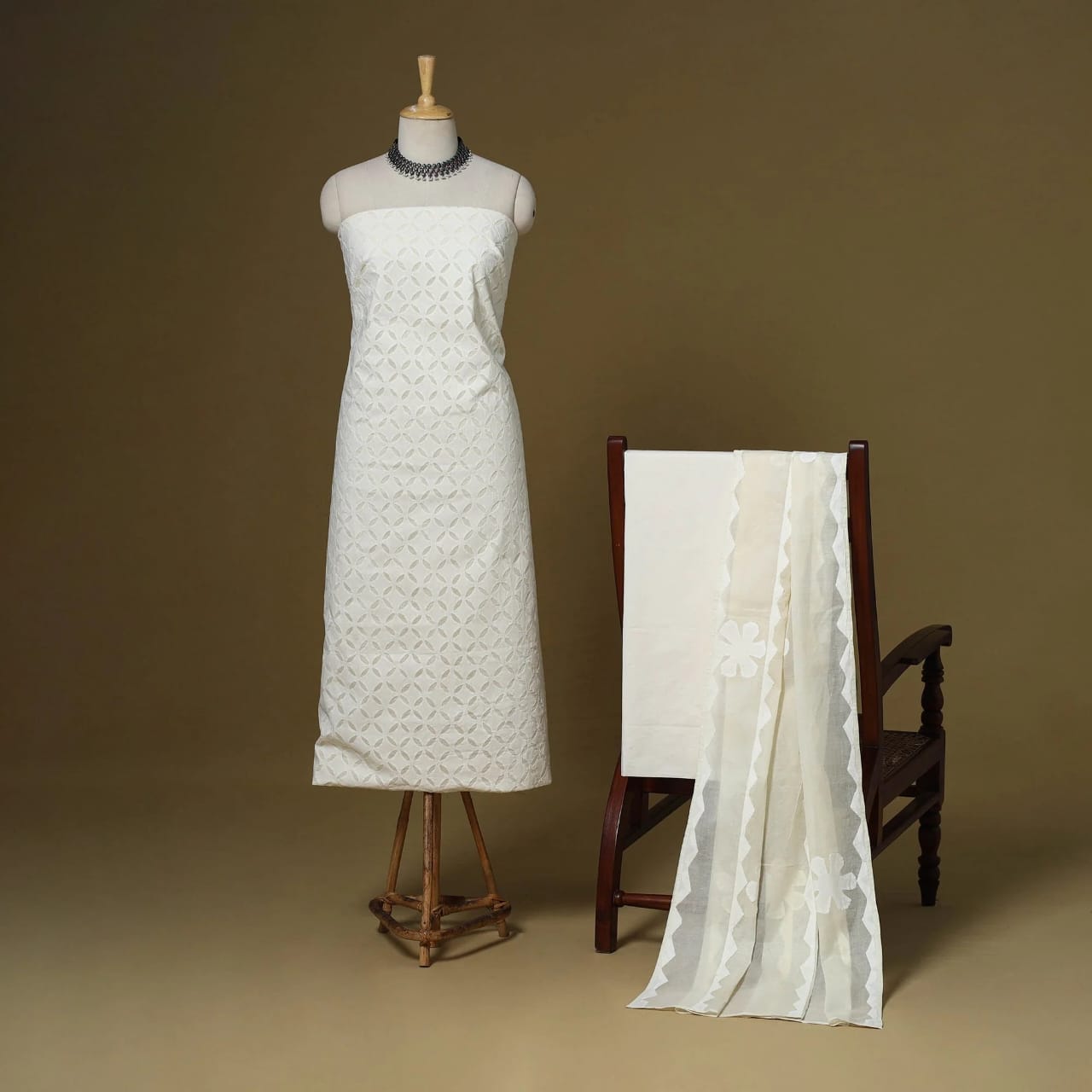 Premium Handcrafted Barmeri Applique Cut Work 3pc Dress Material | Cotton & Organdy | 108