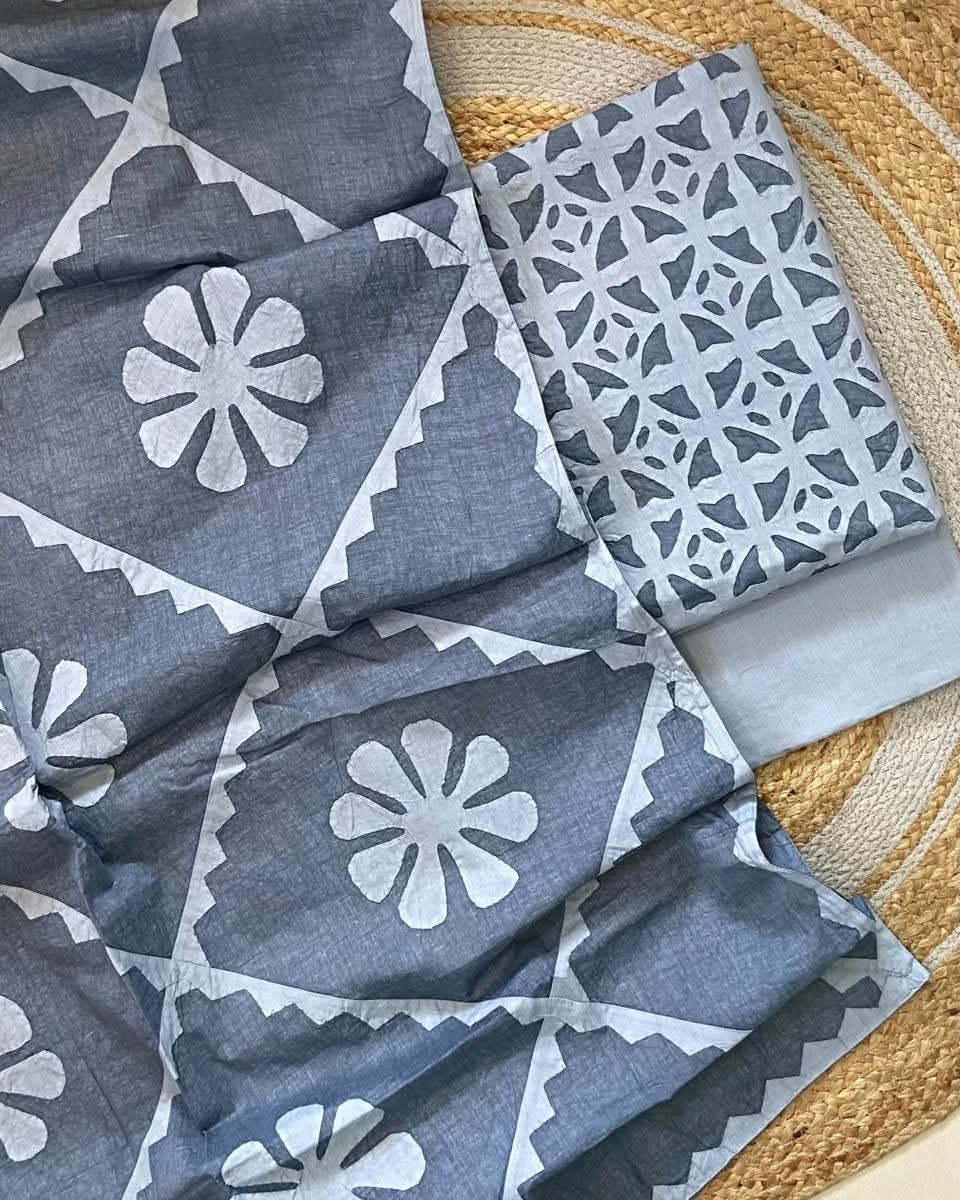 Designer Applique Work Unstitched Cotton & Organdy Suit – (3 Piece - 2.5m Each)