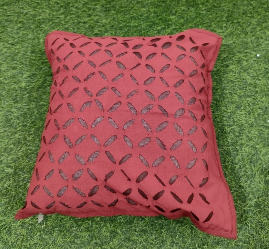 Premium Handcrafted Applique Work Cushion Covers | Cotton & Organdy | Set 1 = 5 Piece | 16" × 16"