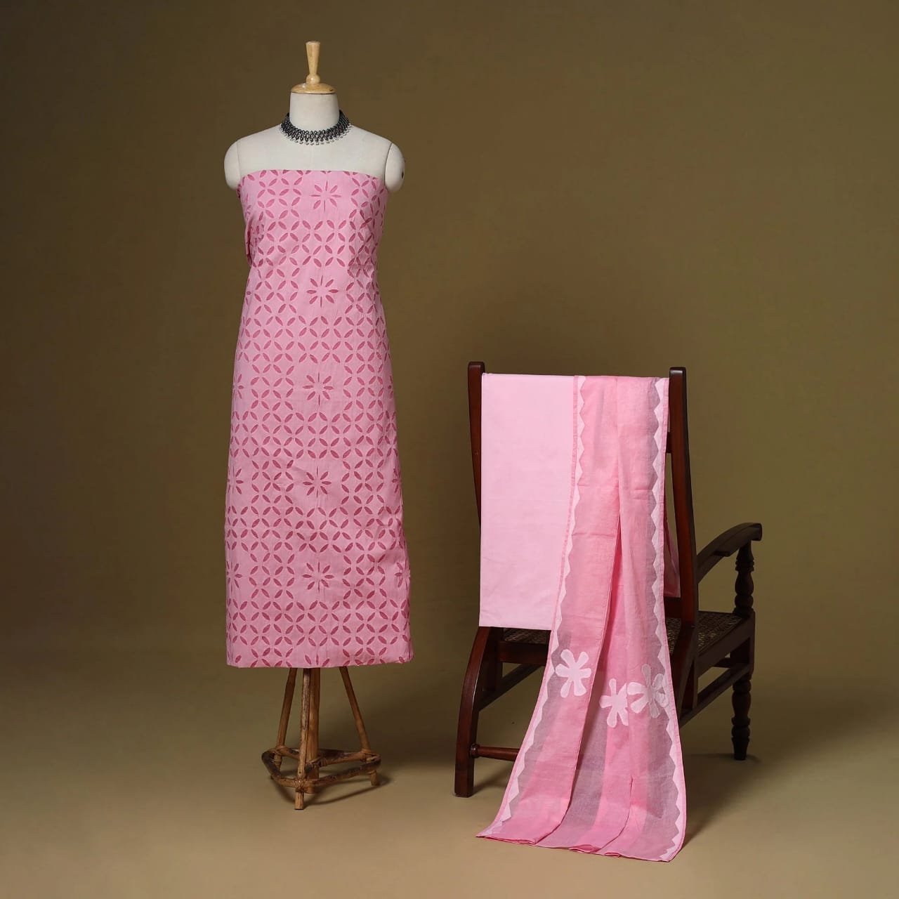 Premium Handcrafted Barmeri Applique Cut Work 3pc Dress Material | Cotton & Organdy | 105