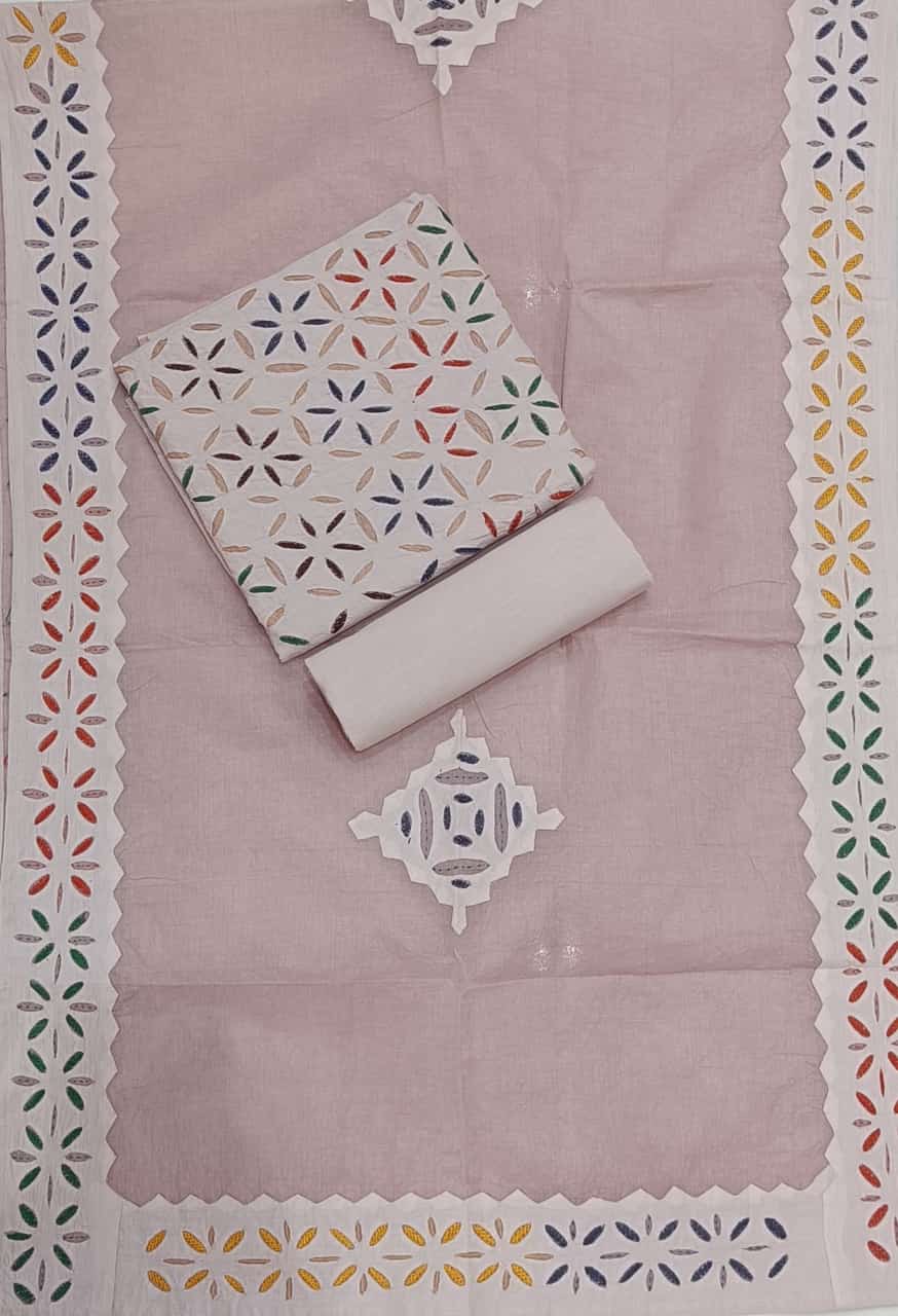 Handcrafted Applique Work & Suzani Hand Embroidery – Unstitched Cotton & Organdy Suit (3-Piece)