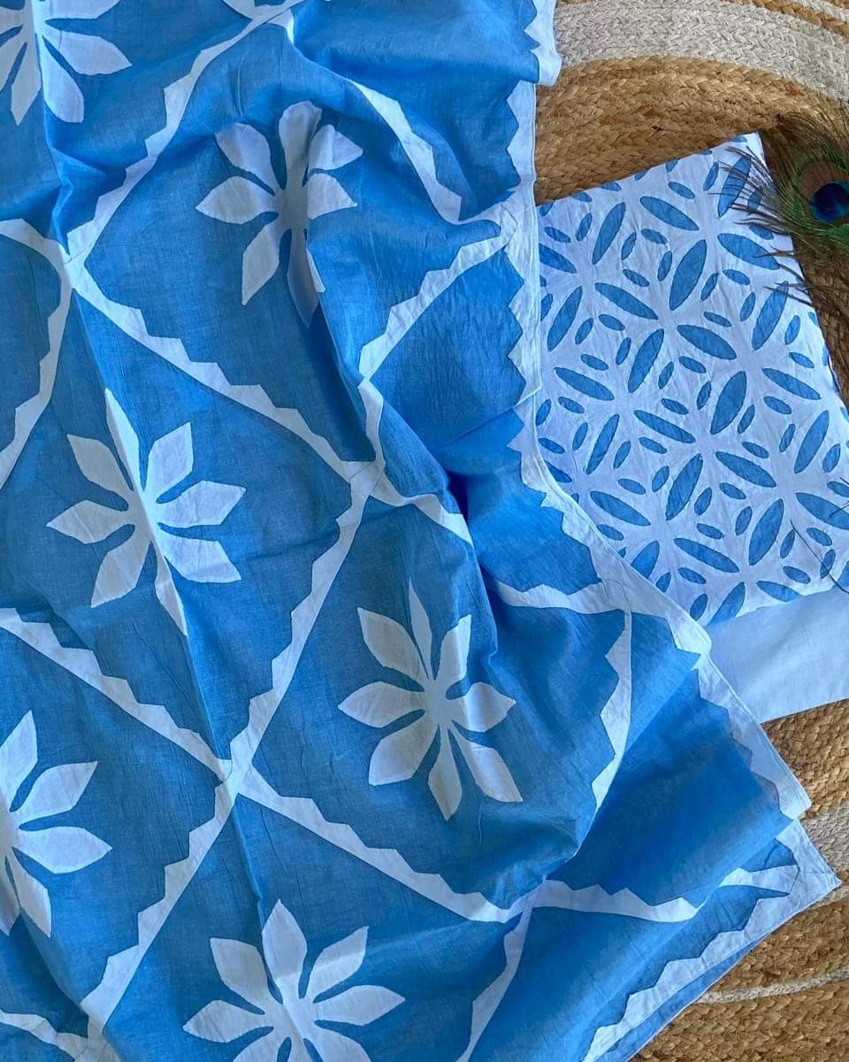 Designer Applique Work Unstitched Cotton & Organdy Suit – (3 Piece - 2.5m Each)