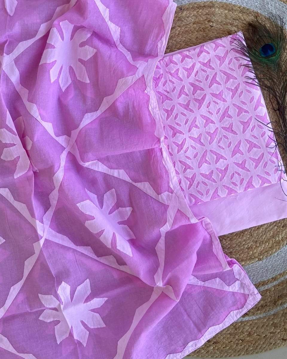 Designer Applique Work Unstitched Cotton & Organdy Suit – (3 Piece - 2.5m Each)