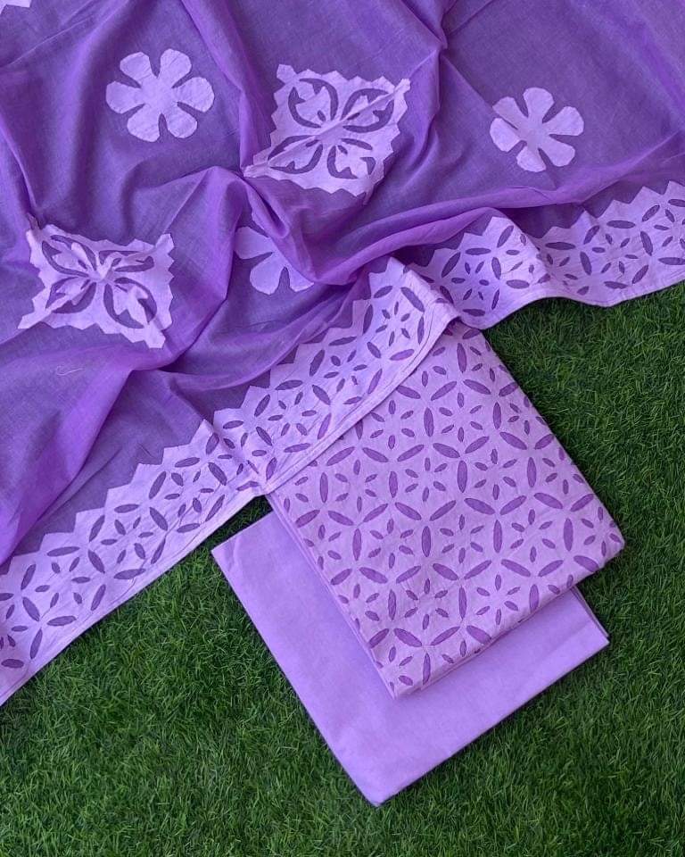 Premium Handcrafted Applique Work in Cotton & Organdy Unstitched Suit | 3-Piece