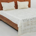Handcrafted Applique Double Bedsheet (90"x108") with Pillow (17"x27") in Cotton with Organdy Accents