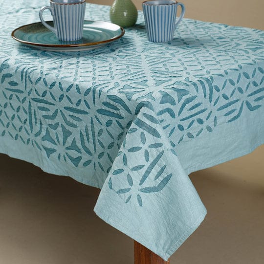Handcrafted Applique Organdy & Cotton Tablecloth - 60x90"