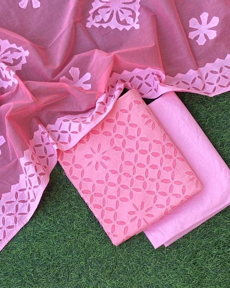 Premium Handcrafted Applique Work in Cotton & Organdy Unstitched Suit | 3-Piece